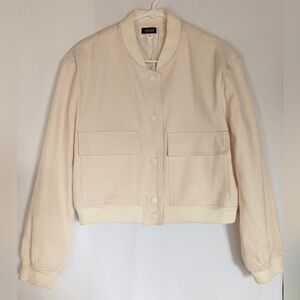 Women's Small Cream Bomber Jacket Pockets Oversized Thin